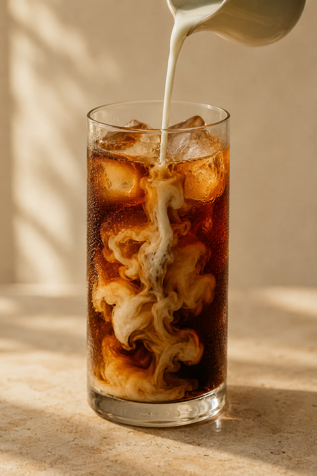 Cold brew over ice with a swirl of cream